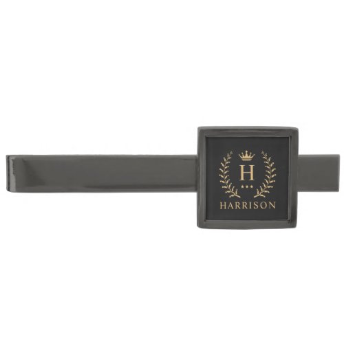 Customize Name  Initial Black White Gold Monogram Gunmetal Finish Tie Bar