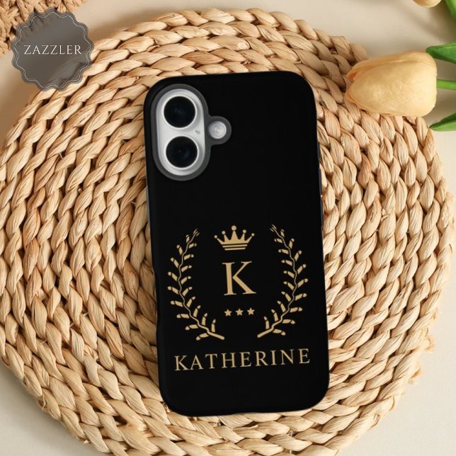 Customize Name & Initial Black White Gold Monogram Iphone Case (Customize Name & Initial Black White Gold Monogram Case-Mate iPhone Case)