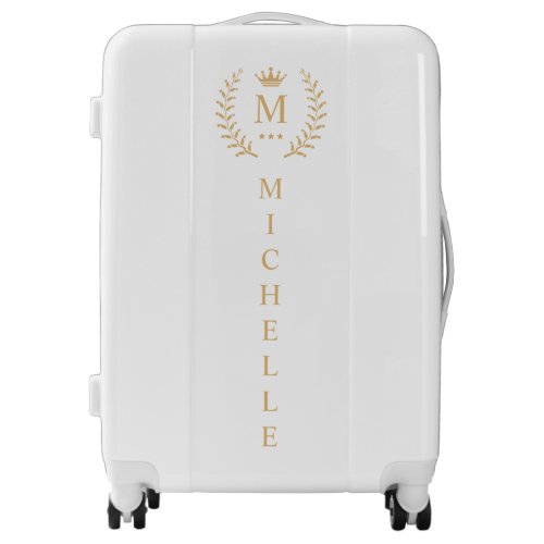 Customize Name  Initial Black White Gold Monogram Luggage