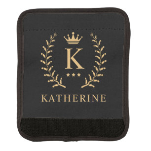Customize Name & Initial Black White Gold Monogram Luggage Handle Wrap