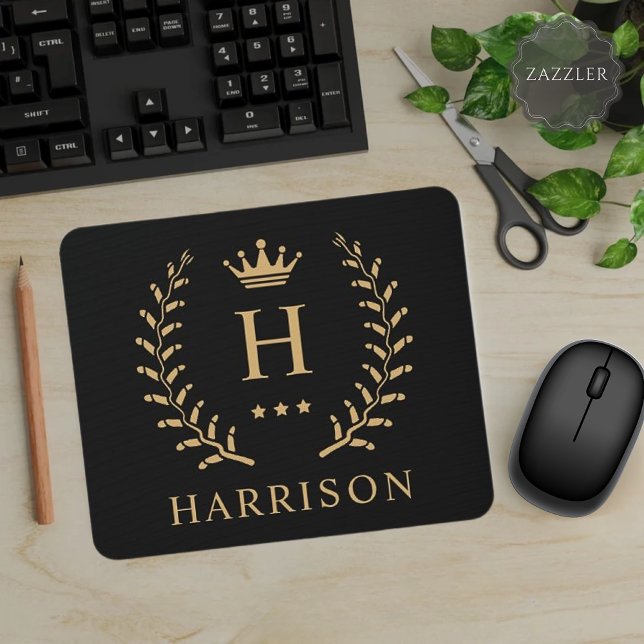 Customize Name & Initial Black White Gold Monogram Mouse Pad (Customize Name & Initial Black White Gold Monogram Mouse Pad)