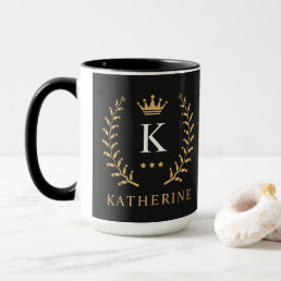 Customize Name &amp; Initial Black White Gold Monogram Mug