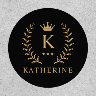 Customize Name & Initial Black White Gold Monogram Patch