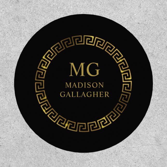 Customize Name & Initial Black White Gold Monogram Patch (Front)