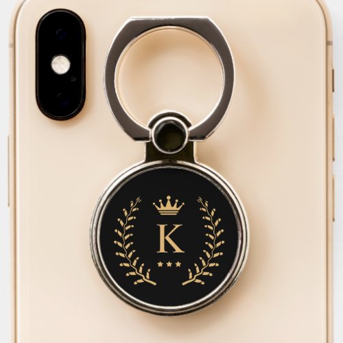 Customize Name  Initial Black White Gold Monogram Phone Ring Stand