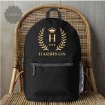 Customize Name & Initial Black White Gold Monogram Printed Backpack<br><div class="desc">Introducing our Customize Name & Initial Black White Gold Monogram collection – a bespoke fusion of sophistication and personalization. Tailored for those who appreciate unique details, this collection allows you to add your name and initials to a timeless black and white palette, elegantly accented with gold monogramming. Whether you're looking...</div>