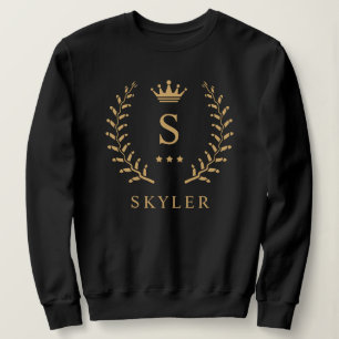 Customize Name & Initial Black White Gold Monogram Sweatshirt