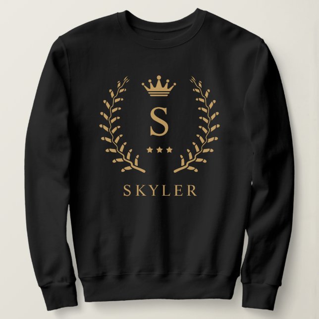 Customize Name & Initial Black White Gold Monogram Sweatshirt (Design Front)