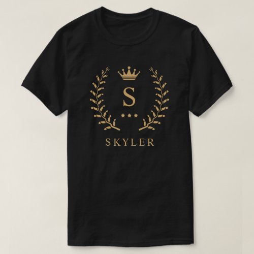 Customize Name  Initial Black White Gold Monogram T_Shirt
