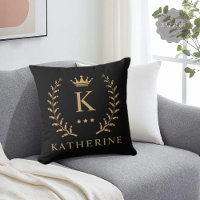 Customize Name & Initial Black White Gold Monogram