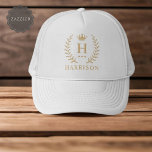 Customize Name & Initial Black White Gold Monogram Trucker Hat<br><div class="desc">Introducing our Customize Name & Initial Black White Gold Monogram collection – a bespoke fusion of sophistication and personalization. Tailored for those who appreciate unique details, this collection allows you to add your name and initials to a timeless black and white palette, elegantly accented with gold monogramming. Whether you're looking...</div>