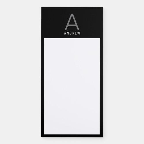 Customize Name Initial Text Minimalist Black White Magnetic Notepad