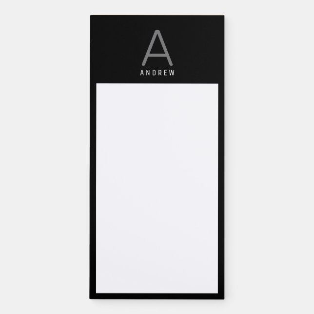 Customize Name Initial Text Minimalist Black White Magnetic Notepad (Front)