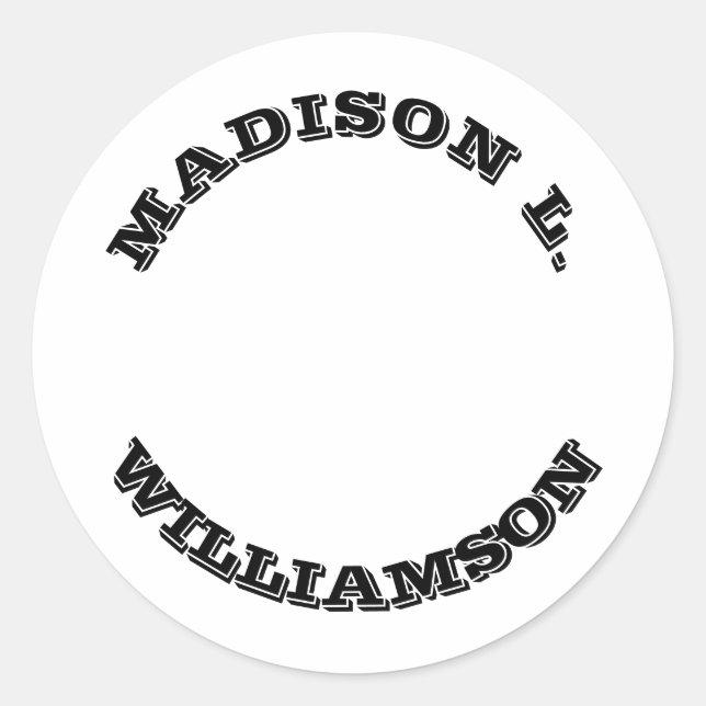 Customize Name last curved letters Black white Classic Round Sticker (Front)