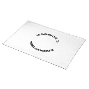 Customize Name last curved letters Black white Cloth Placemat