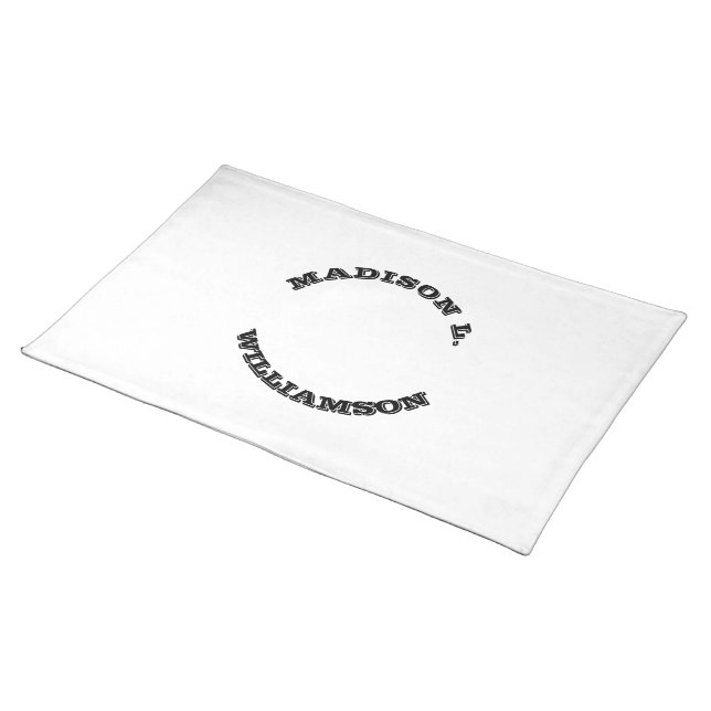 Customize Name last curved letters Black white Cloth Placemat (On Table)