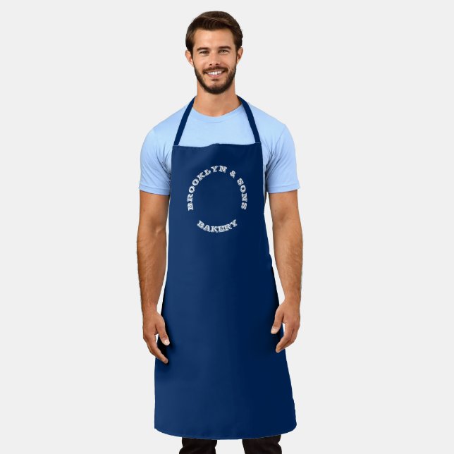Customize Name last curved letters Navy Blue Apron (Worn)