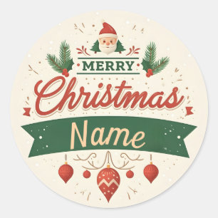 Customize Name Merry Christmas Classic Round Sticker