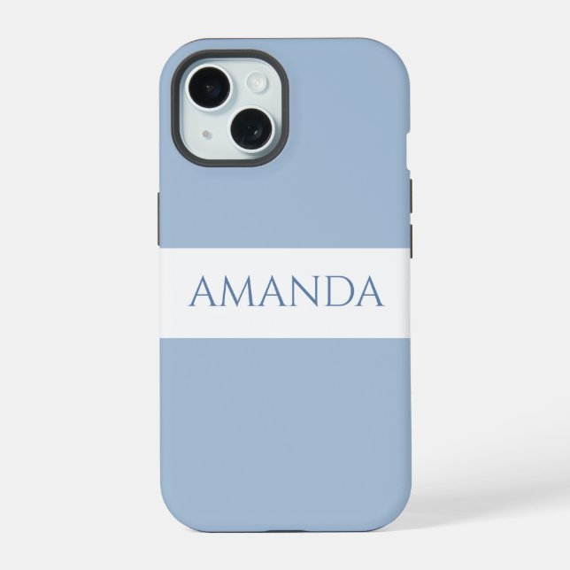 Customize Name Minimal Dusky Blue iPhone 15 Case (Back)
