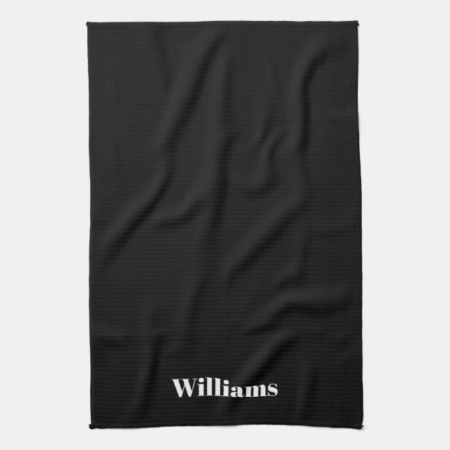 Customize name minimalist black white kitchen towel (Vertical)