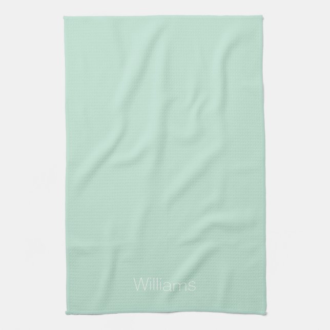 Customize name minimalist seafoam green white kitchen towel (Vertical)