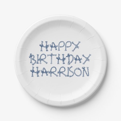 Customize name nautical rope knots Birthday  Paper Plates
