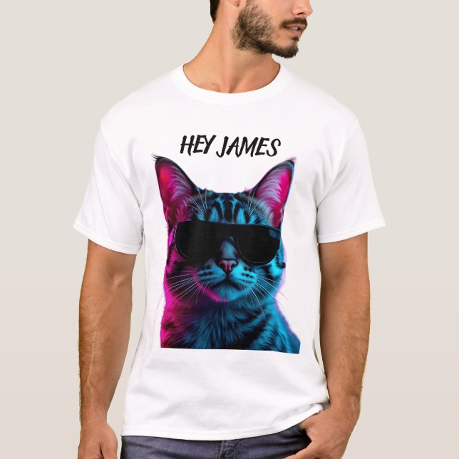 Customize name neon cat design t shirt (Front)