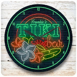 Customize NAME Neon Style Tropical Tiki Beach Bar Large Clock<br><div class="desc">Customize NAME Faux Neon Style Tropical Tiki Beach Bar Design - Personalize with your Name or Custom Text!</div>