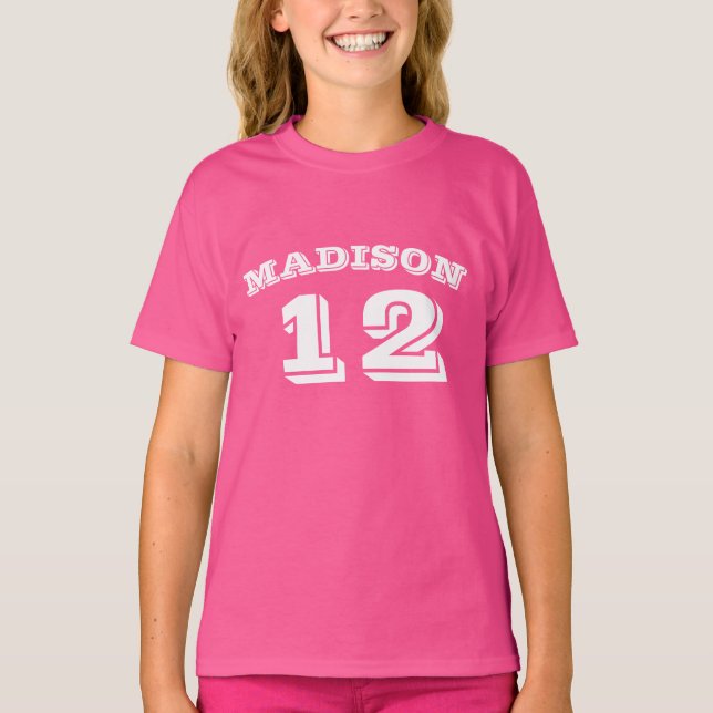 Customize name, number pink white T-Shirt (Front)