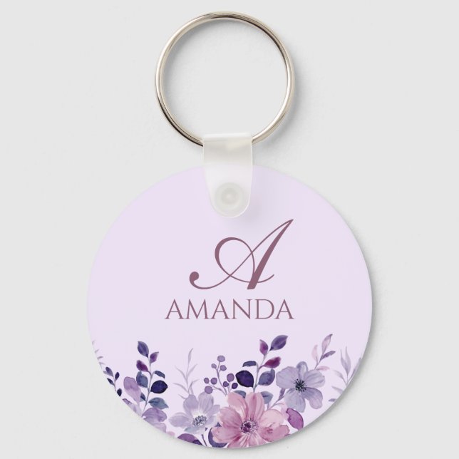 Customize Name Purple Flower Keychain (Front)