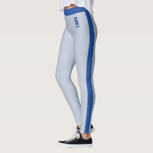 Customize Name Royal Powder Blue  Stripes Monogram Leggings