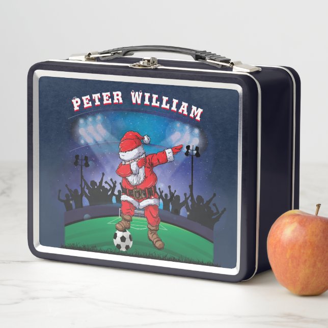 Customize Name Santa Christmas Soccer  Metal Lunch Box (In Situ)