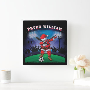 Customize Name Santa Christmas Soccer  Square Wall Clock