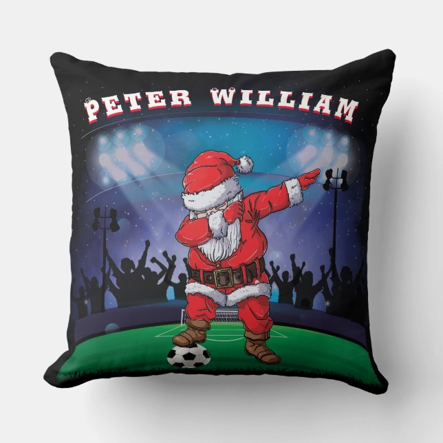 Customize Name Santa Christmas Soccer  Throw Pillow (Front)
