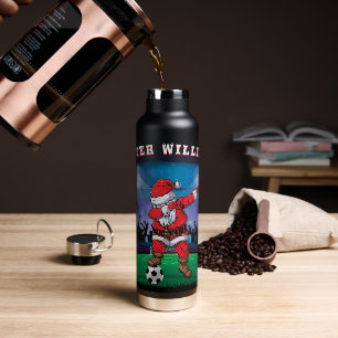 Customize Name Santa Christmas Soccer Water Bottle