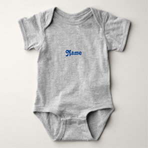Customize name, text blue letters grey baby bodysuit