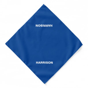Customize name text, blue white minimalist dog bandana