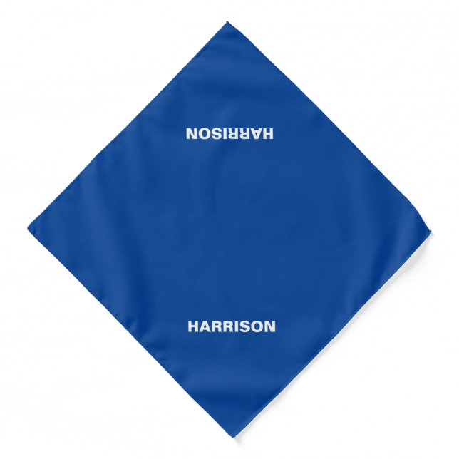 Customize name text, blue white minimalist dog bandana (Front)