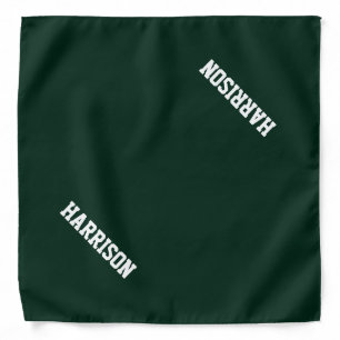 Customize name text dark green white dog bandana