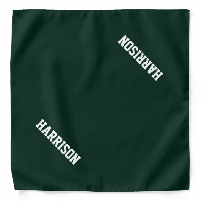 Customize name text dark green white dog bandana (Front)