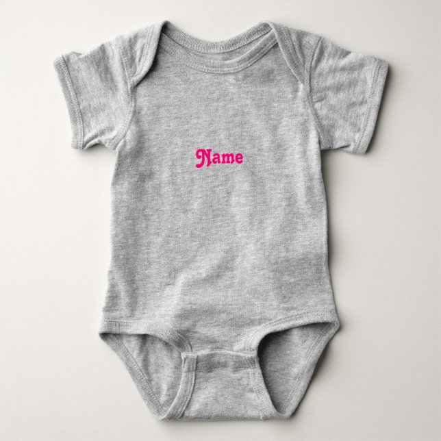 Customize name, text hot pink fuchsia grey baby bodysuit (Front)