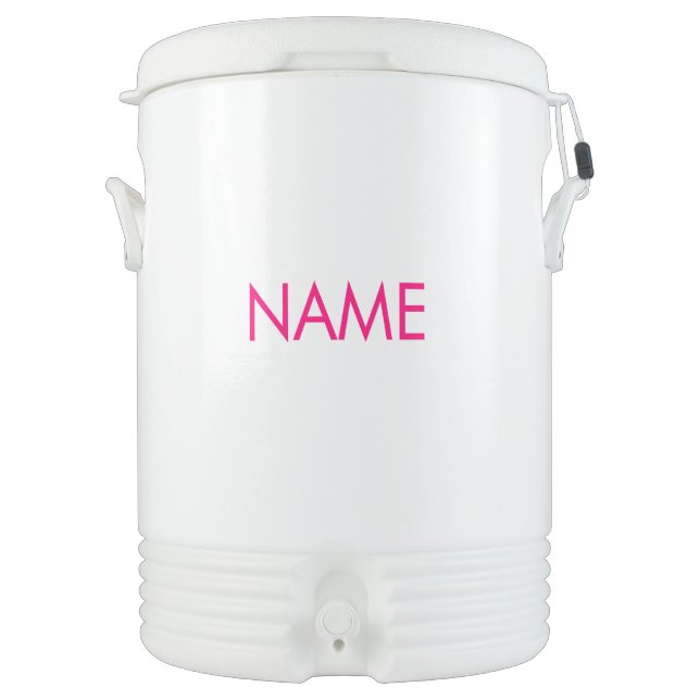 Customize name text hot pink fuchsia white Igloo Beverage Cooler (Front)