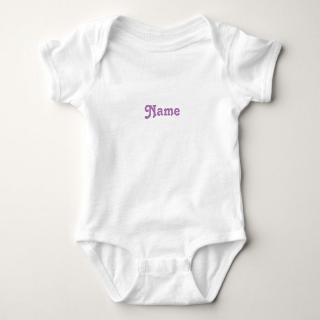 Customize name, text lavender letters grey baby bodysuit (Front)