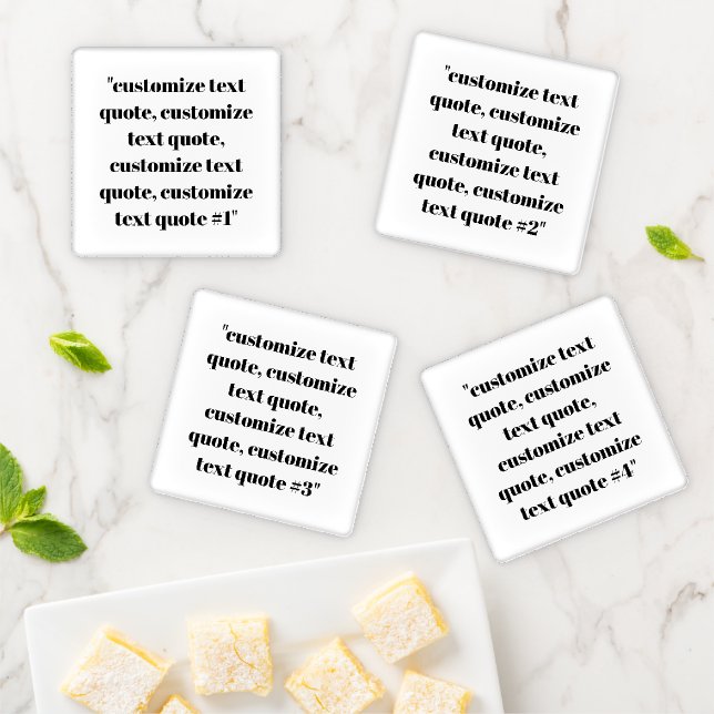 Customize Name text minimalist elegant black white Coaster Set (In Situ)