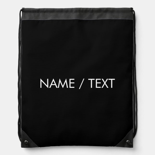 Customize Name text minimalist elegant black white Drawstring Bag (Front)