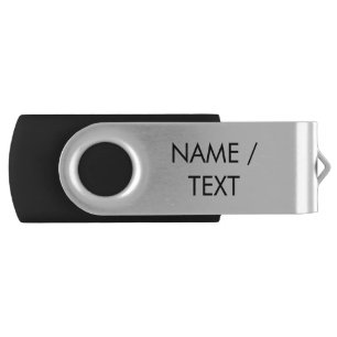 Customize Name text minimalist elegant black white Flash Drive