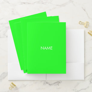 Customize name text minimalist neon green screen pocket folder