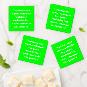 Customize Name text minimalist neon green white Coaster Set