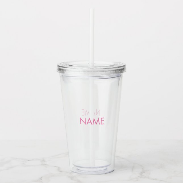 Customize name, text minimalist pink clear acrylic tumbler (Front)