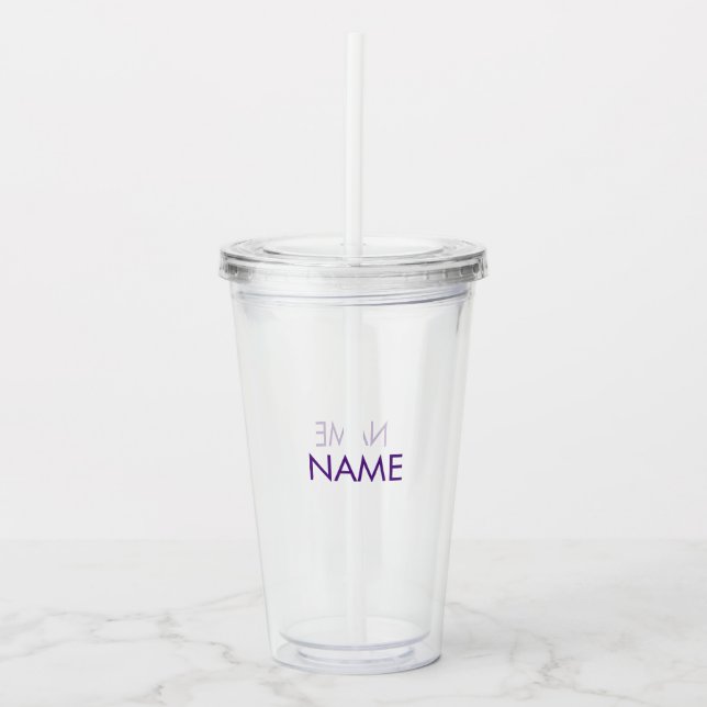 Customize name, text minimalist purple clear acrylic tumbler (Front)